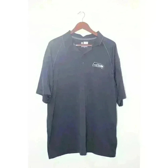 Seattle Seahawks NFL Licensed Team Apparel Logo Football Polo Shirt Blue Mens XL - Picture 1 of 16